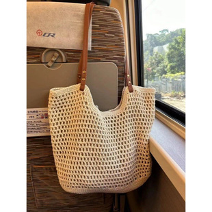 Shoulder Cotton Woven Bag New Hollow Mesh Tote Bag Seaside Holiday Beach Bag Women's Bag Shoulder Bag
