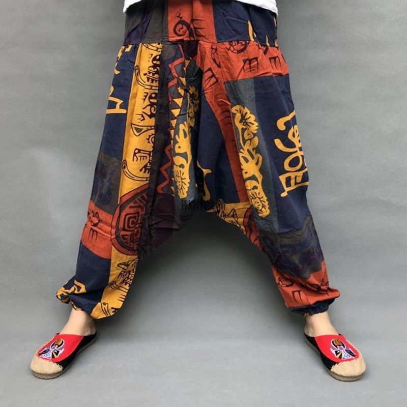 Nepal Dongba Pants Men's and Women's Big Crotch Pants Loose Bloomers Ethnic Style Thailand Cotton and Linen Dance Pants Large Size