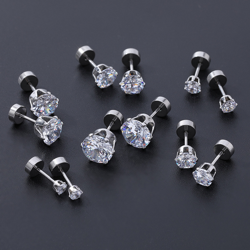 Gem Flower Rod Stud Earrings for Women - 316L Surgical Steel Screw Back Earrings Set detail image 17