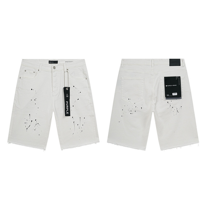 Comercio exterior transfronterizo mayorista purp1e estilo americano marca de alta calle agujero parche de tinta retrógrada lavado jeans pantalones cortos