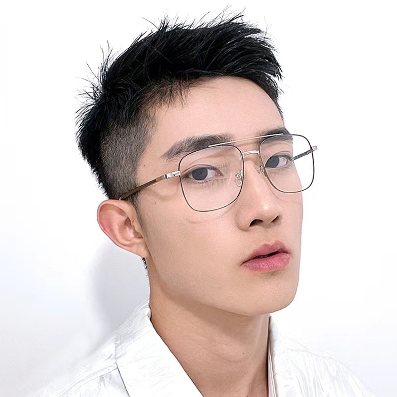 Gafas de luz azul marco de los hombres de moda pu guapo marco grande cara grande que adelgaza gafas lisas metal doble haz mismo estilo marco de gafas de borde dorado