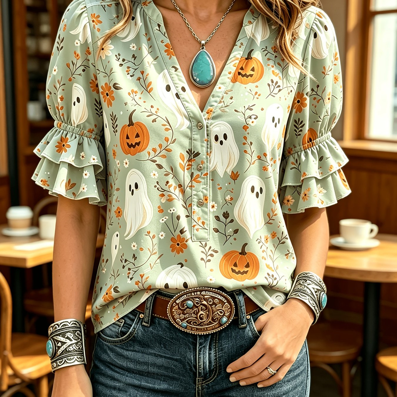 Transfronterizo exclusivo para camisas de impresión vintage mujeres sueltas de cuello en V de manga corta chaqueta bohemiana Europa y América nuevo transfronterizo image 26