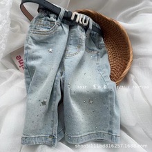 丽蓓童装 小童牛仔七分裤 烫钻洋气25年夏款 80-120码 kqpp