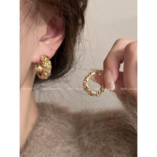 2025 new irregular gold earrings hot high-end earrings for women's niche design earrings fashionable earrings