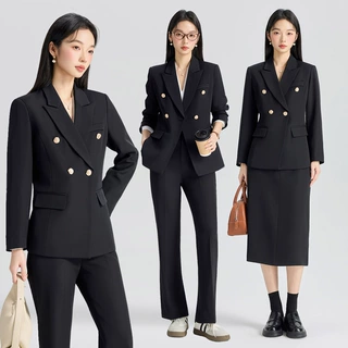 黑色西装套装女高级感大学生职业正装教资面试轻职场穿搭西服外套