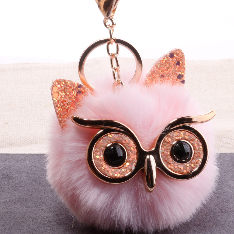 New big eyes owl fur ball key chain pendant imitation Rex rabbit hair ladies luggage car accessories wholesale