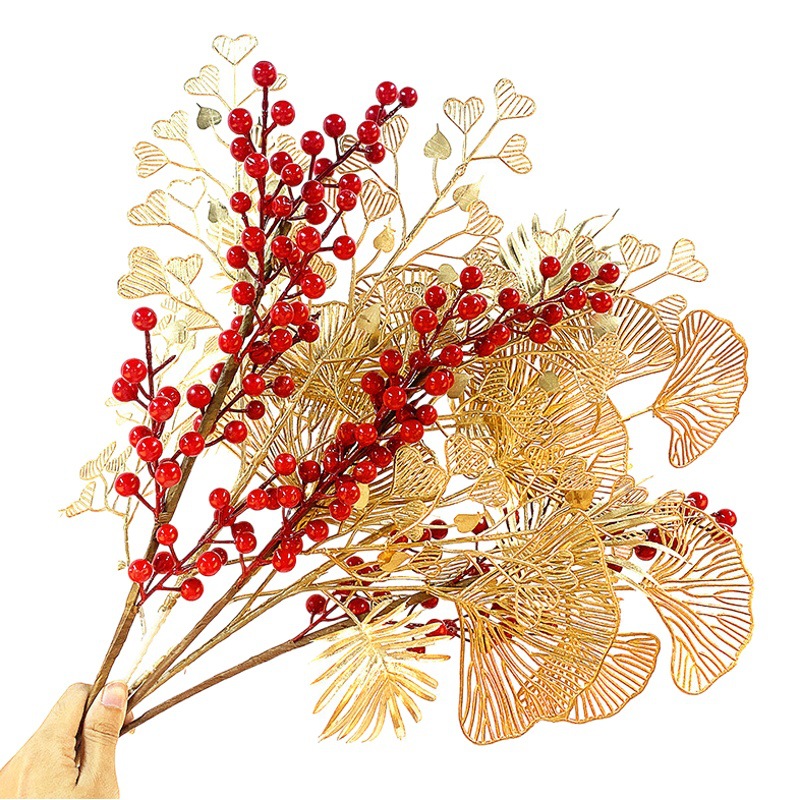 12 frutos rojos de Navidad, frutos de acebo, decoración del Festival de Primavera, fruta roja de espuma de simulación, eucalipto, fruta roja de acebo rica