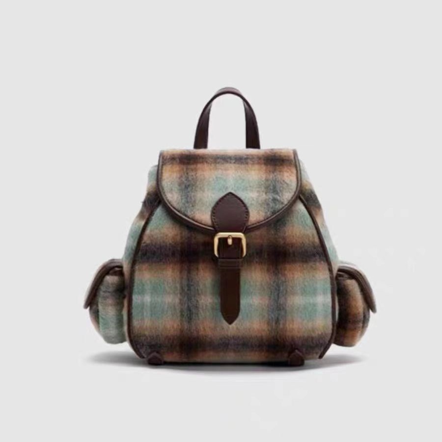 Mochila para las mujeres 2023 Otoño e Invierno nueva moda gradiente contraste color Plaid estudiante universitario mochila Suede Retro