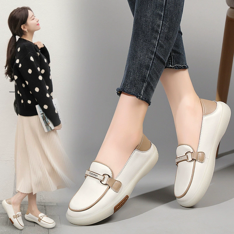 Весна и осень 2023, новые белые туфли из натуральной кожи, женские повседневные туфли без шнуровки на мягкой подошве, нескользящие лоферы для беременных на плоской подошве