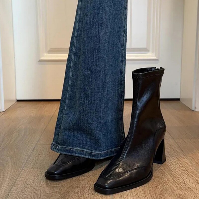 Korean Style High-Heeled Square-Toe Slim Boots, Short Boots for Women, Thick-Heeled Retro Martin Boots, British Style Short Boots for Women Korean Style High-Heeled Square-Toe Slim Boots, Short Boots for Women, Thick-Heeled Retro Martin Boots, British Style Short Boots for Women
