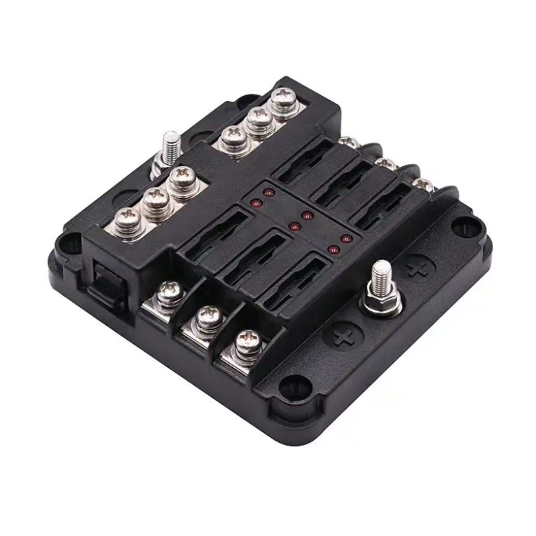 Car Fuse Box with Negative Terminal, Plug-In Screw Type, Multi-Way Fuse Box, Led Indicator Light, Boat and Car Accessories