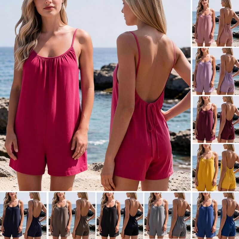 12 Colors in Stock 2026 New Women's Shorts Jumpsuit European and American Cross-Border Linen Single-Piece Shorts Bodysuit Jumpsuit 12 Colors in Stock 2026 New Women's Shorts Jumpsuit European and American Cross-Border Linen Single-Piece Shorts Bodysuit Jumpsuit