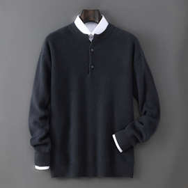 秋冬新款男士圆领100%纯羊毛衫加厚商务休闲打底衫套头针织毛衣