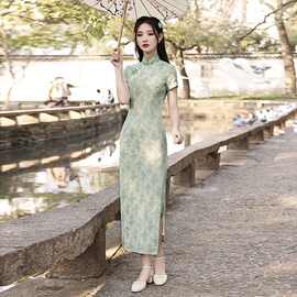 浮花改良旗袍女夏季提花年轻款气质少女印花连衣裙日常可穿长款