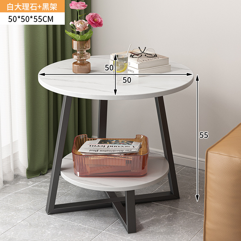 Mesa de café Luz de lujo dormitorio Mini Mesa de esquina pequeño apartamento europeo pequeña mesa redonda de doble capa sofá mesa auxiliar Internet celebridad pequeña mesa de café