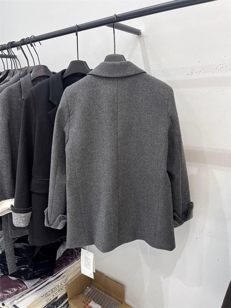 2025 New Korean Style Inner Cotton-Padded Blazer Down Jacket For Women Winter Small Size Rolled Sleeve Elegant Wool Coat_ecoleips.com