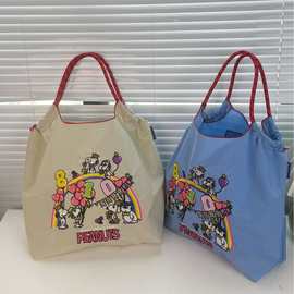 严选网红同款日系Ball Chain刺绣购物袋女时尚小众大容量单肩包潮