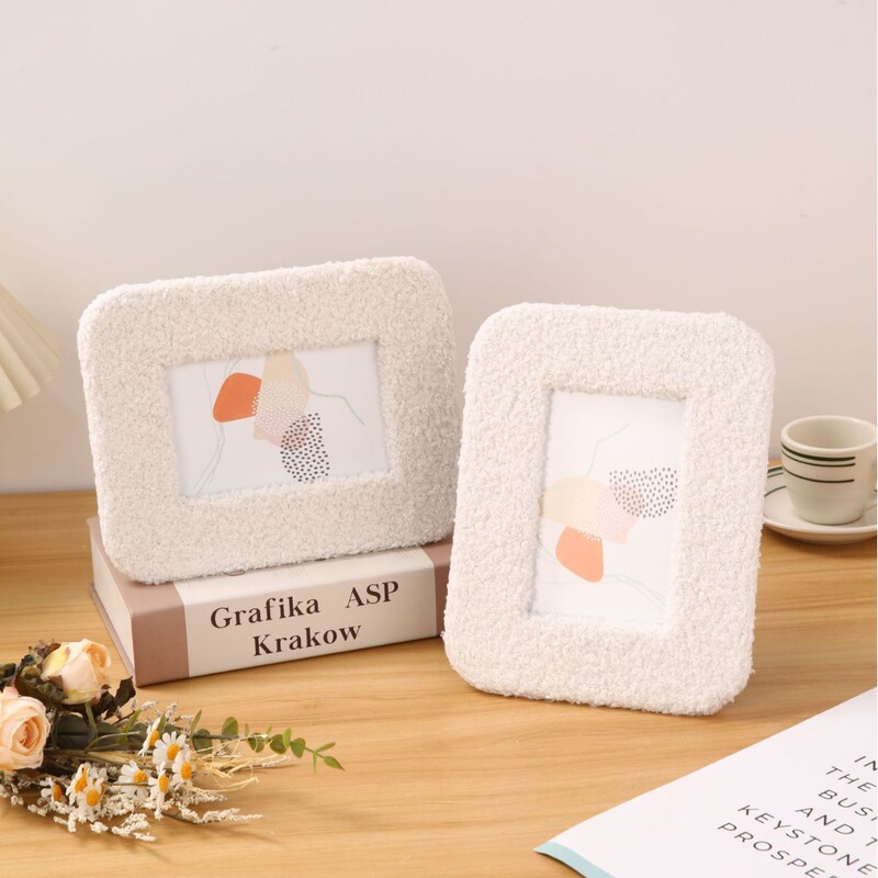 Factory in stock Simple Fresh Teddy Fleece Square Photo Frame Cute Creative Office Desk Small Ornaments Decorative Photo Frame