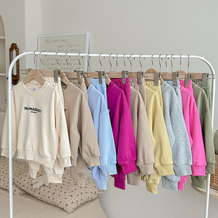 Ins Autum 2025 New Korean Style Children's Clothing Cotton Letters Colorfulful Sweatshirts for Boys and Girls + Trousers Set