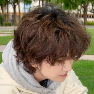 Men's Wool Curly Wig Japanese Style Short Hair Fashion Trendy Micro Foil Perm Fluffy Natural Fashion Full Head Wig