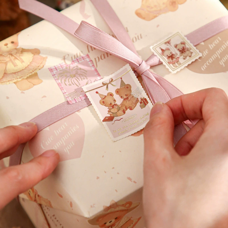 Набор наклеек Mr. Paper Bear Gift Series ретро милый питомец штамп материал справочник подарочная упаковка декоративная печать наклейка