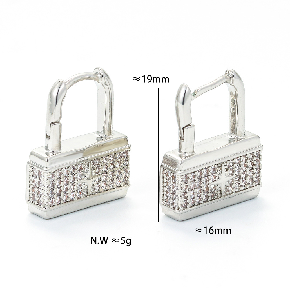 Plating Design Fashion Style Simple Heart-shape Lock Earrings Diamond Copper Earrings