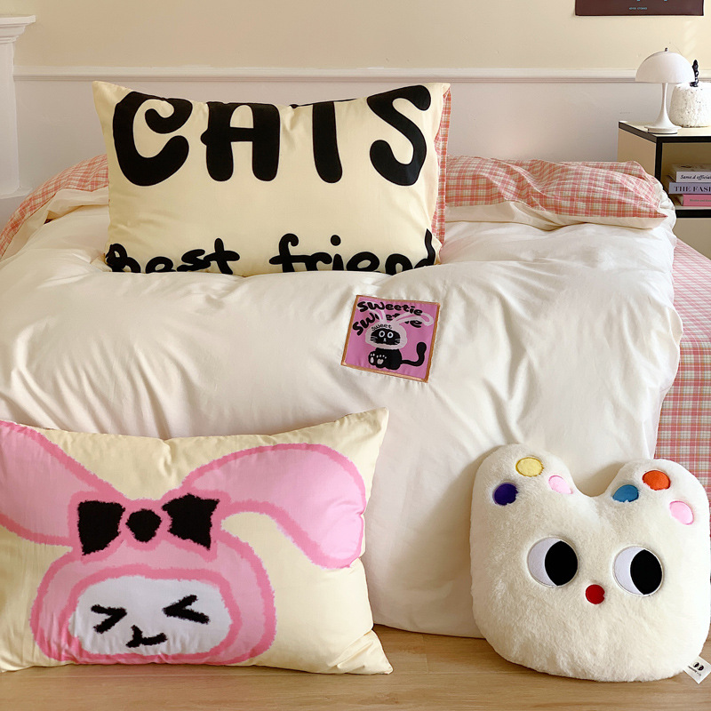 Cartoon Pure Cotton Pillowcase Single Pillow Cover 48*74cm Single Cotton Pillow Core Inner Cover Ins Style Bedroom Matching