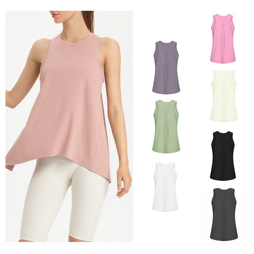 Cross-border quick-drying sleeveless sports vest for women summer running fitness tops loose blouse elastic naked yoga clothes