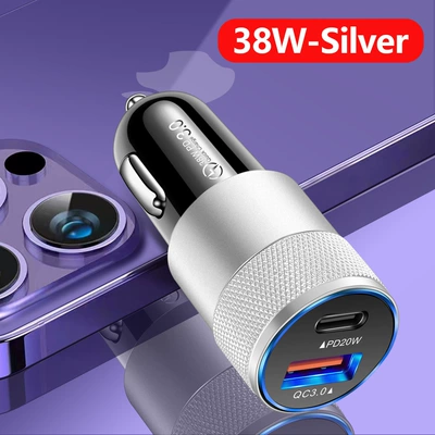 38W QC3.0 PD dual-line Mobil şarj cihazları - 38w-qc30-pd-black-silver