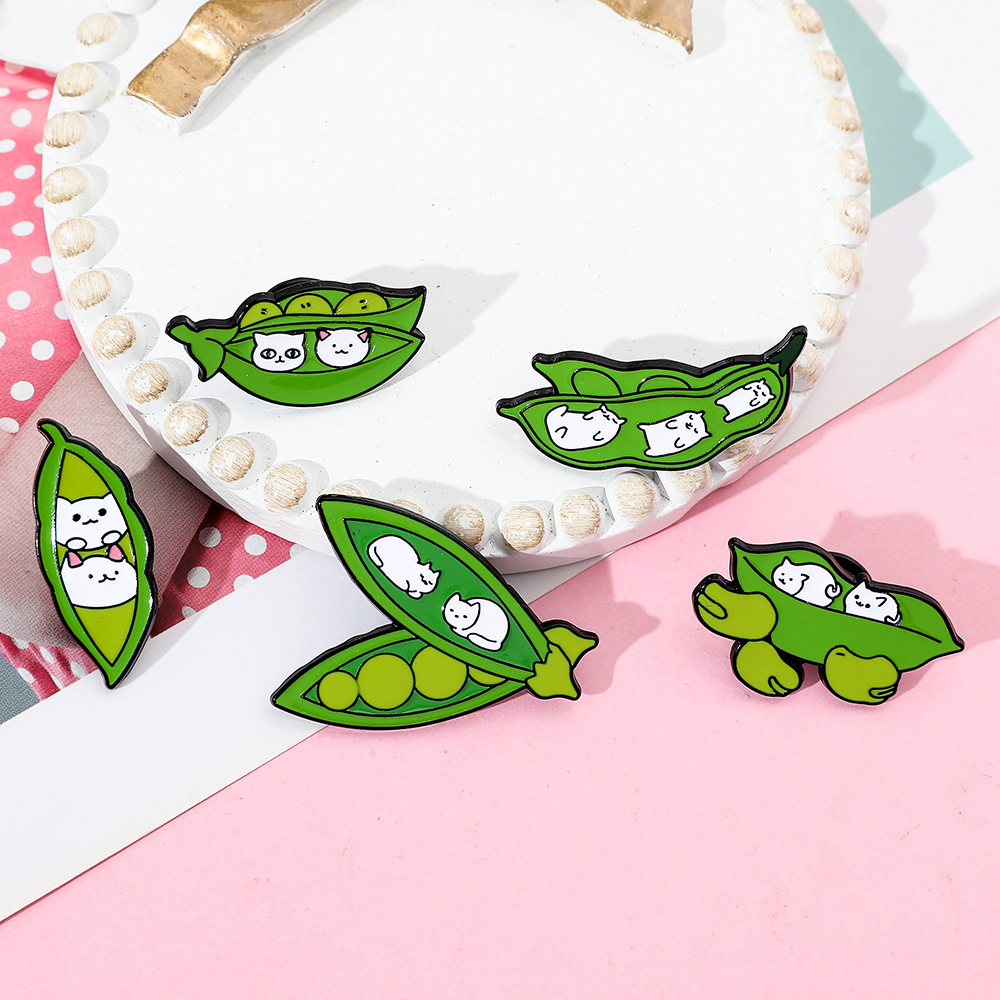 6g Weight Brooches Classification Casual, Daily Occasion Alloy Material Cat, Pea Pattern Unisex Gender Enamel Design Cute Style Cute Pin Cat Pea Alloy Enamel Unisex Brooches 11