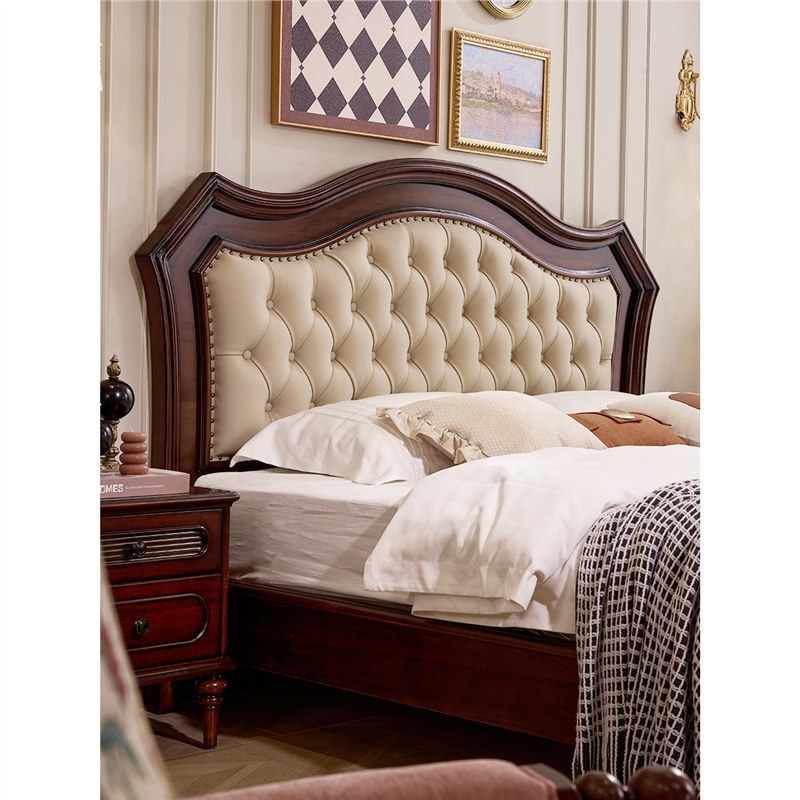 美式复古真皮实木床欧式简约卧室家具主卧大床中古双人床