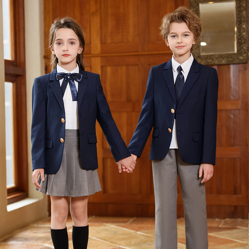 Uniformes escolares de niños primavera y otoño británico estilo de la universidad traje traje traje traje de clase traje de jardín de infantes traje de rendimiento