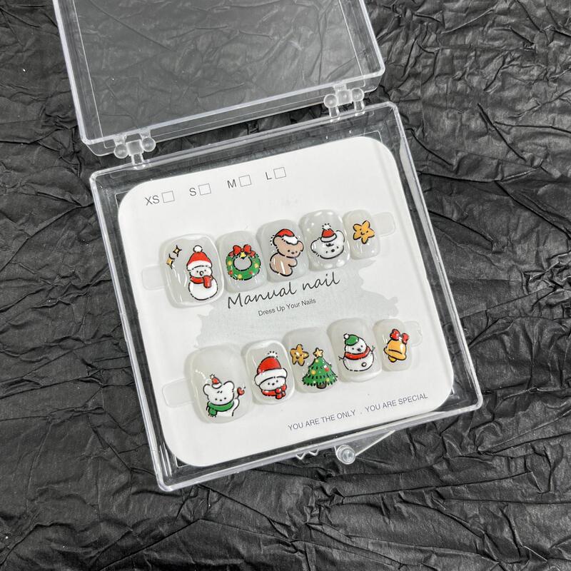 Handmade Cute Cartoon Girl Snowman Christmas Short Round Wear Nail Art Patch Removable A151