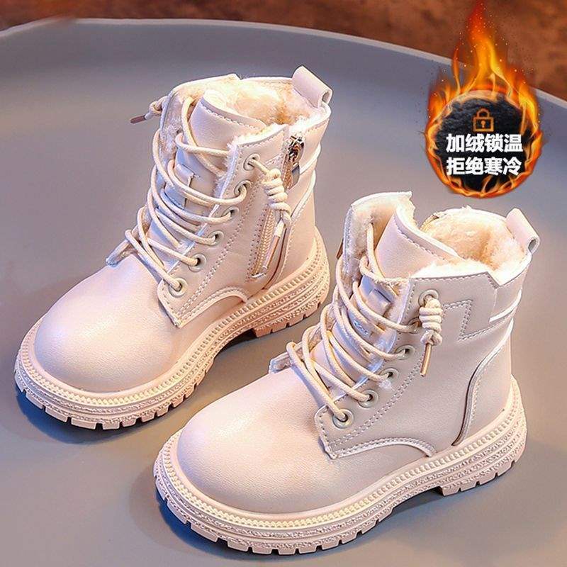 Girls' Boots 2025 Autumn and Winter New Kidsren's Shoes Black Stain-Resistant Leather Boots British Style Boys' Shoes Single Boots