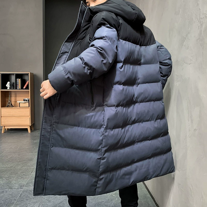 Winter long down jacket with down, keep warm fitted overall with hood, increased thickness