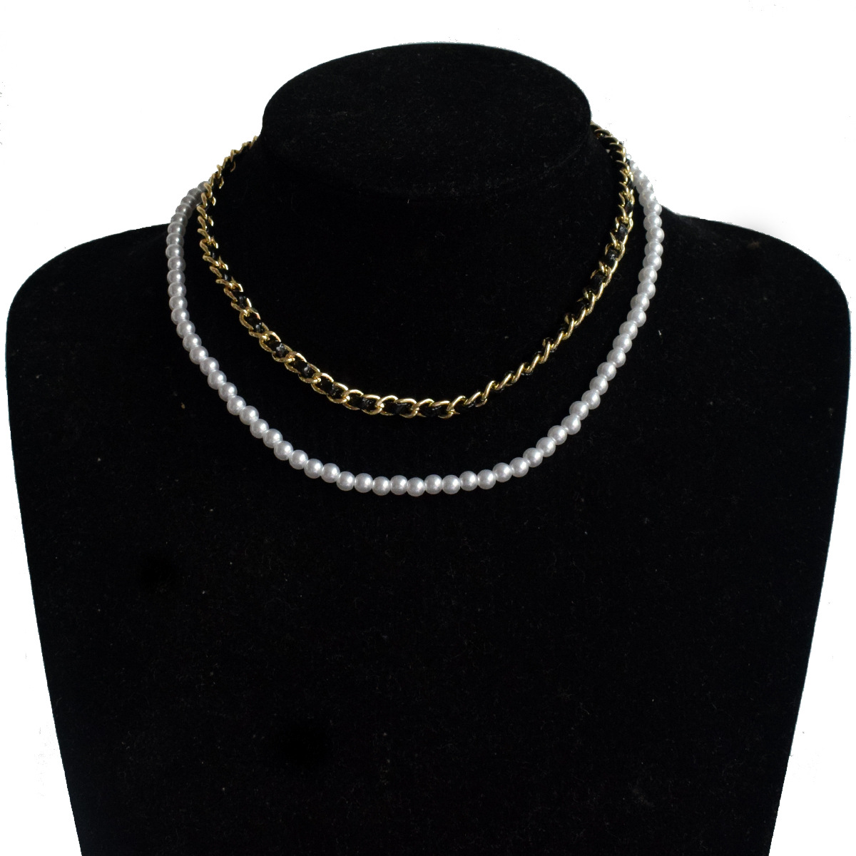 Fashion Double Layered Leather Braided Pearl Clavicle Chain display picture 4