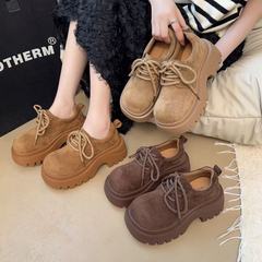 厚底乐福鞋女2025秋季新款时尚百搭简约英伦风系带圆头休闲小单鞋
