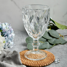 欧式复古高脚杯加厚浮雕彩色红酒玻璃杯创意果汁玻璃杯子厂家批发