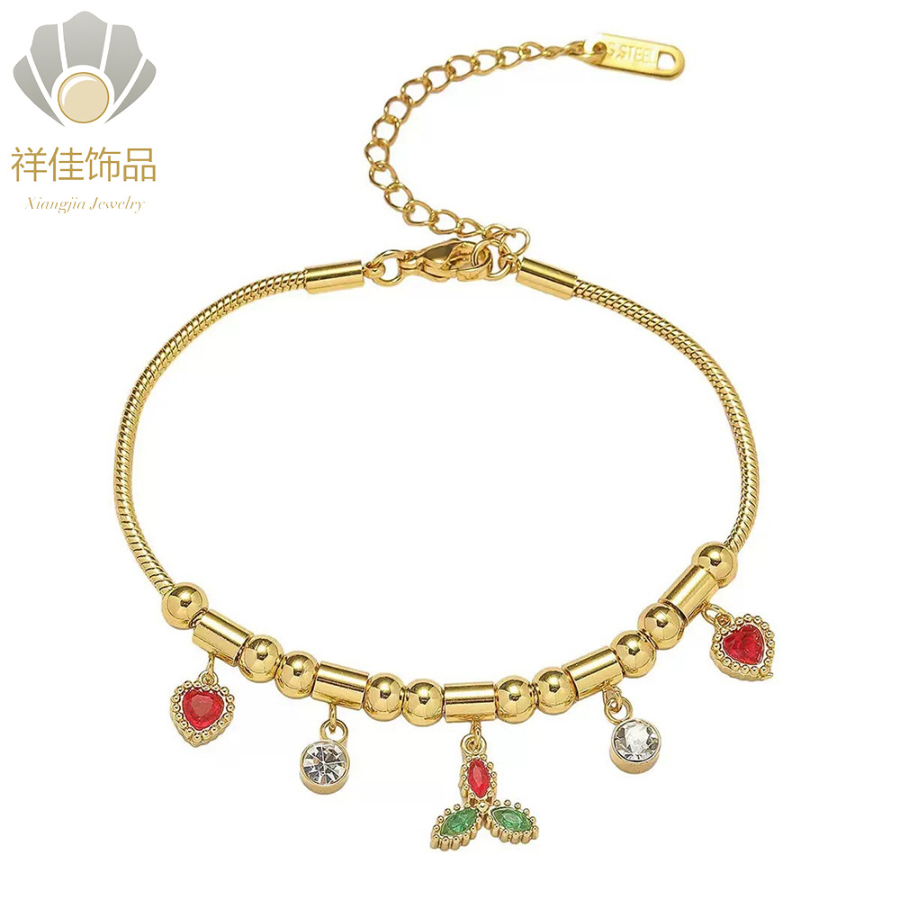 European And American Cross-Border Star Flower Butterfly Stainless Steel New Beaded Bracelet Emerald Zircon Fashion_voghion.com
