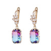 Fashionable universal earrings, tourmaline square zirconium, European style, wholesale, with gem