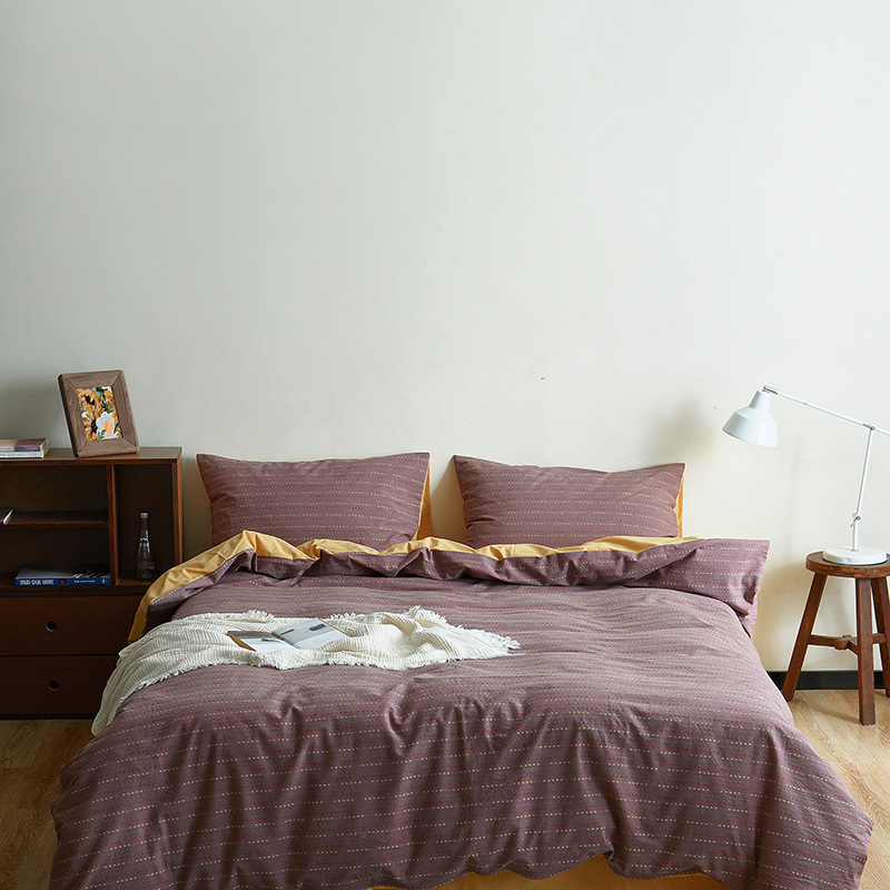 Parure de lit 4 pièces en jacquard de coton style vintage_voghion.com