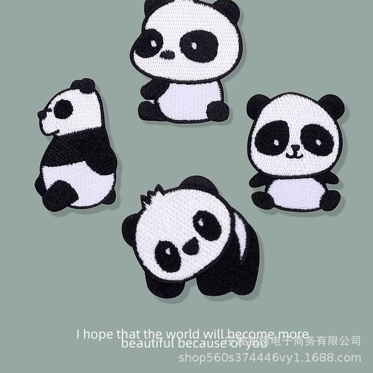 可爱小熊猫刺绣贴书包羽绒服装饰贴手账iPad壳自粘贴纸衣服补丁贴