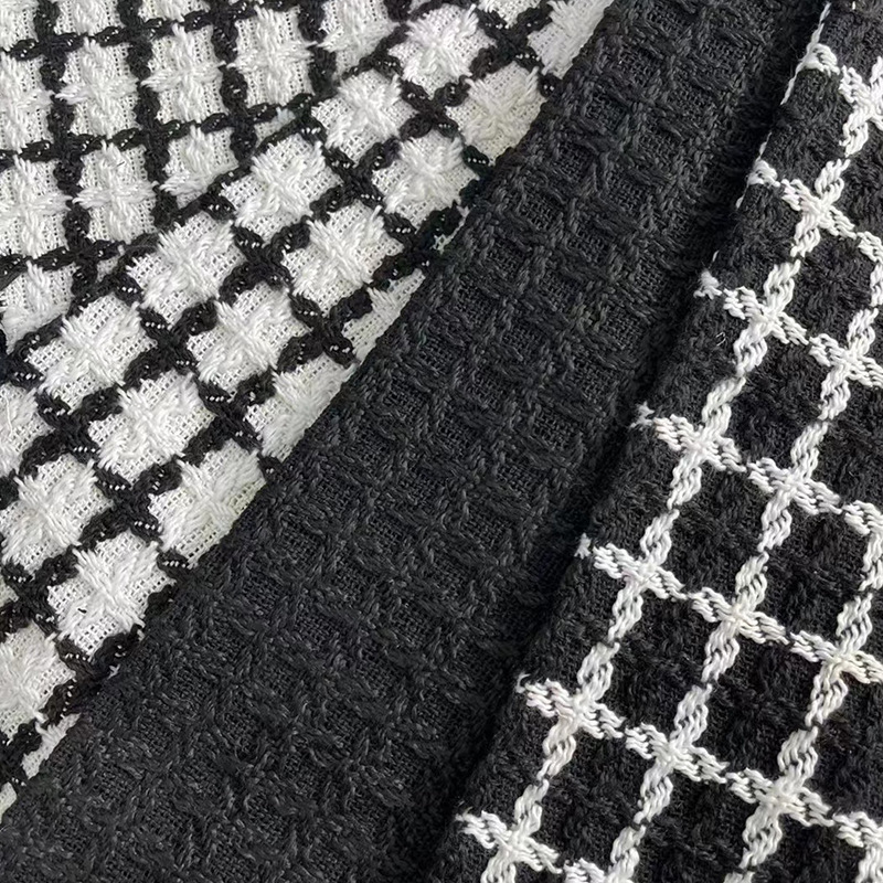 Classic woolen black and white chessboard plaid Chanel style wool woven fabric blanket women's bag surface fabric