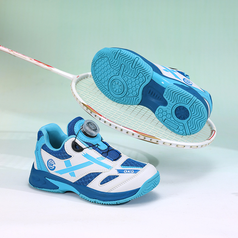 BKG children's shoes, spring and autumn double mesh breathable badminton shoes with rotating buckle for boys, girls, and teenagers