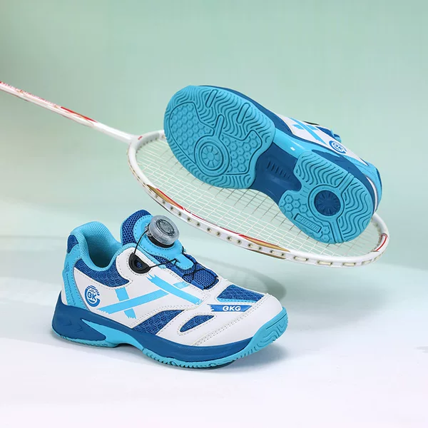 BKG children's shoes, spring and autumn double mesh breathable badminton shoes with rotating buckle for boys, girls, and teenagers