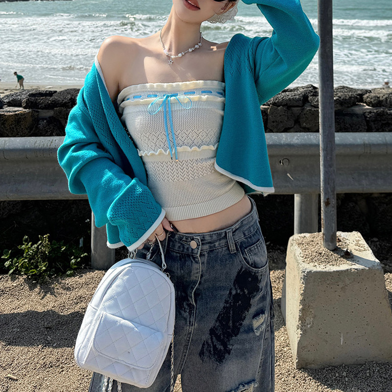 锦倩 奈莉甜酒 设计感针织开衫上衣女修身抹胸吊带背心套装秋2025|undefined