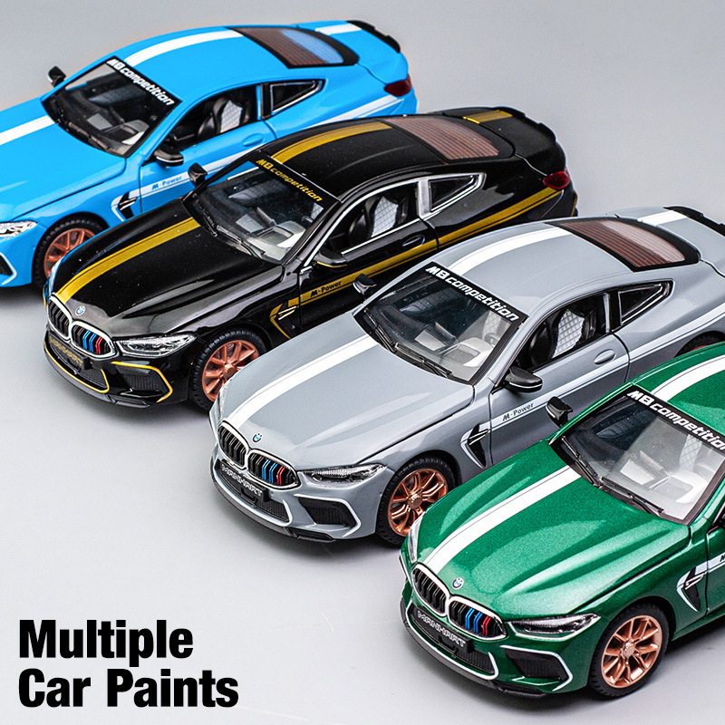 Jianyuan modelo de coche de aleación 1:24 BMW M8 versión trueno coche deportivo Tire hacia atrás sonido y luz coche de juguete modelo de música adornos