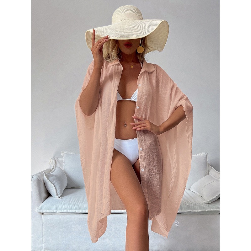 Lightweight Long Sleeve Beach Cover-Up Sun Protection Shirt For Women, Loose Fit Tie-Front Cardigan, Summer Vacation Outfit_ecoleips.com