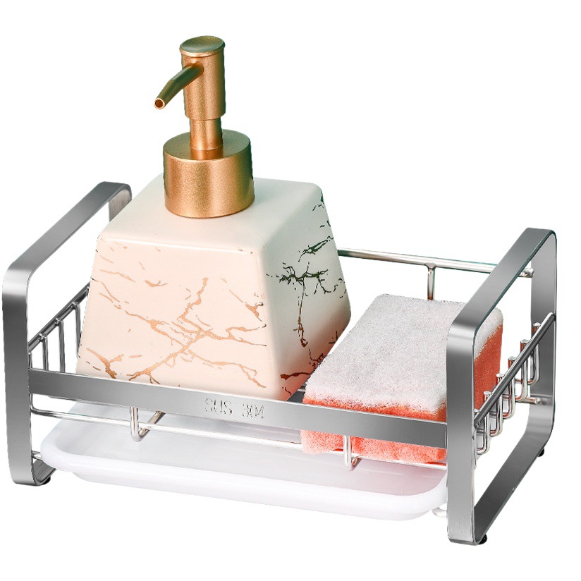 Estante de trapo estante de almacenamiento de cocina estante de almacenamiento sin perforar estante de condimento montado en la pared cesta de drenaje del hogar artefacto del fregadero