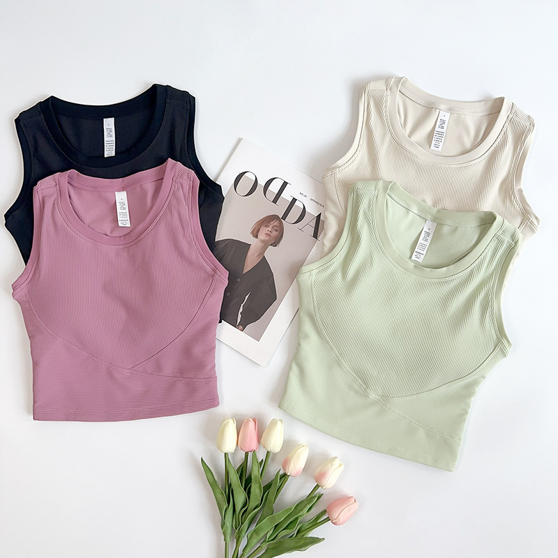 High-Elastic Threaded Yoga Vest with I-Shaped Beautiful Back Fixed Cup All-In-One Tight-Fitting Slimming Look Running Fitness Bra for Women